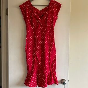 Stop Staring red/white polka dot pinup wiggle dress, aka My Lucky Dress